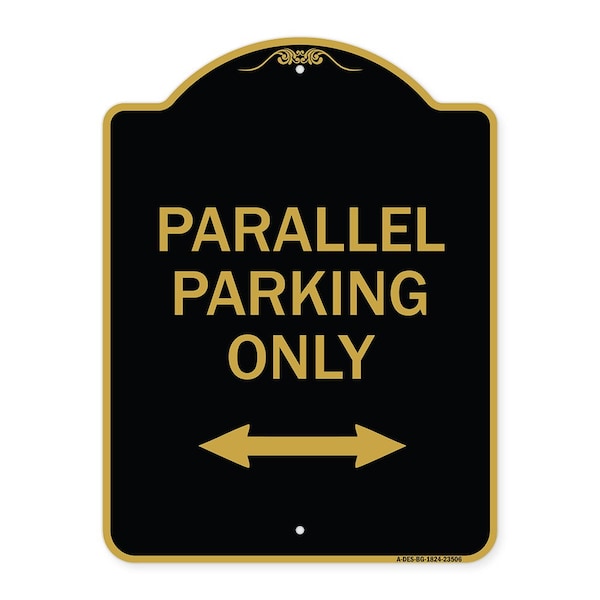 Parallel Parking W/ Bidirectional Arrow, Black & Gold Aluminum Sign, 18" x 24", BG-1824-23506